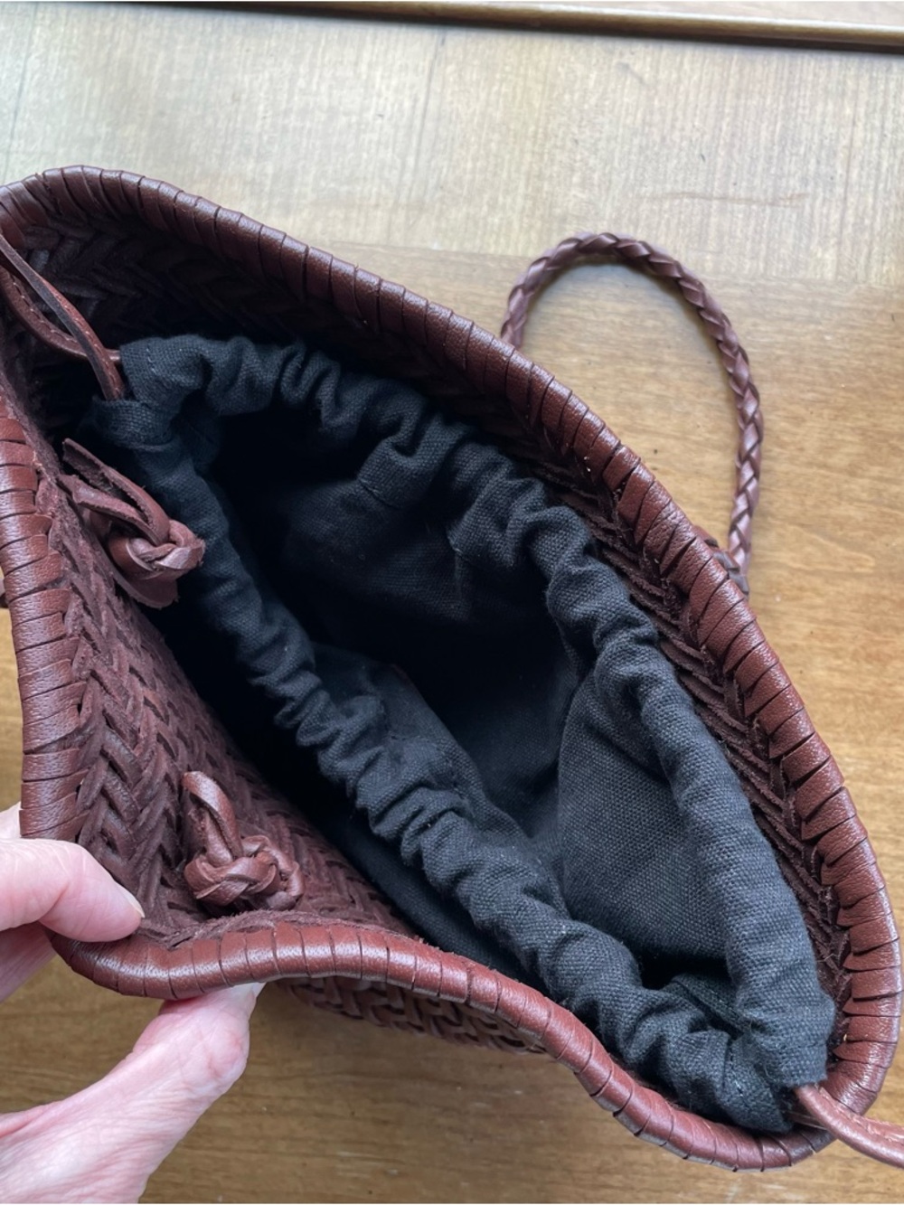 Zara Braided Woven Buffalo Leather Bucket Shoulder Bag - Brown - Picture 6 of 16